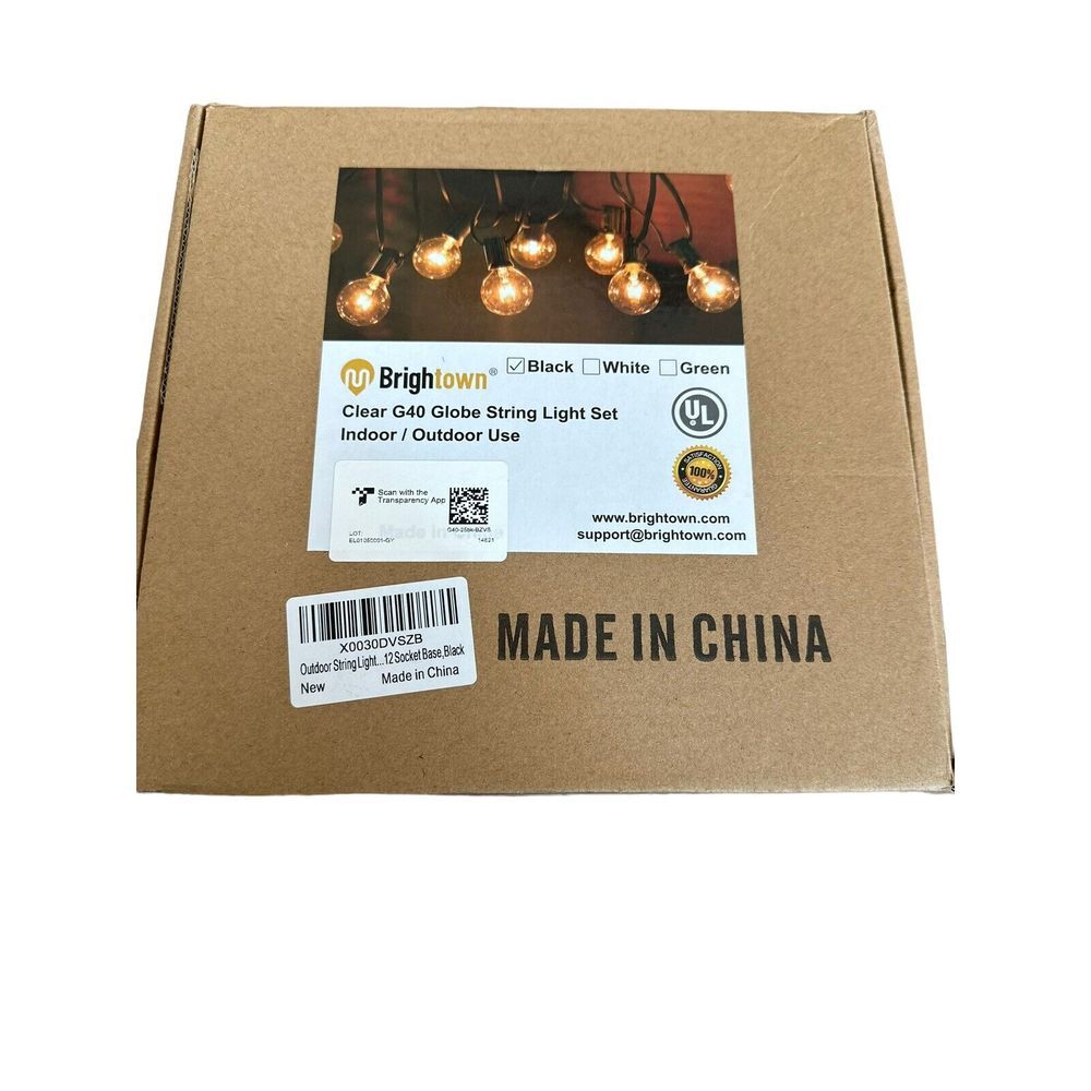 BRIGHTOWN Black Clear G40 Globe String Light Set‎ NWT